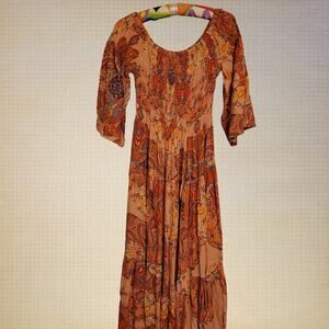 Alexia Admor 3/4 Sleeve Paisley Print Smocked Maxi Dress Orange Womens Small